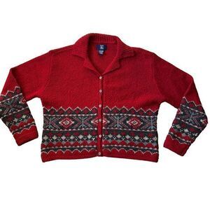 Hunt Club Womens Wool Blend Button Down Fairisle‎ Cardigan Red Size XL
